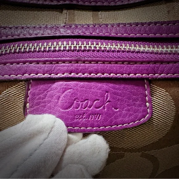 Vintage Coach purple Pink leather and Tan Signature Tote Bag shoulder bag 2009 - Picture 6 of 17